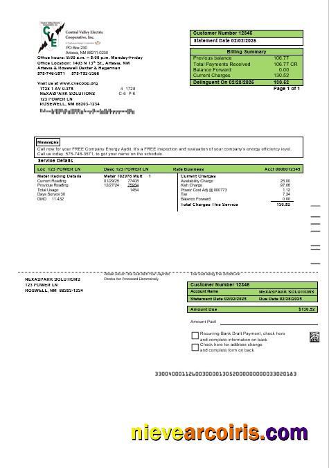 USA New Mexico electricity proof of address business utility bill